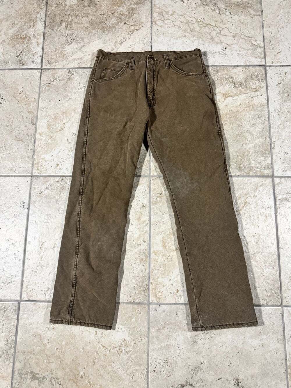 Wrangler Rugged Wear Inner Fleece Work Jeans Brown